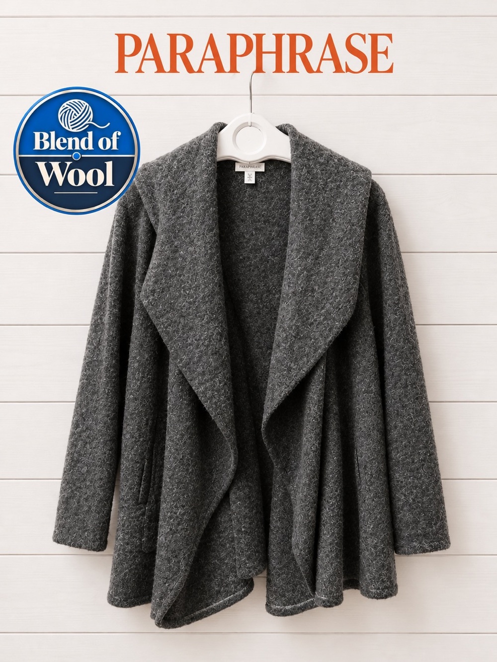 PARAPHRASE Gray 50/100 wool open front  cardigan size 10